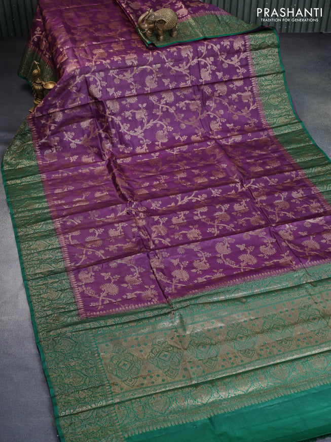 Banarasi tussar silk saree purple and green with allover thread & zari weaves and woven border