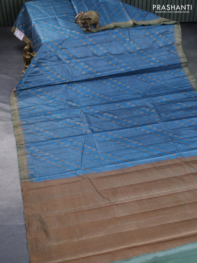 Banarasi tussar silk saree blue shade and pastel green with allover thread & zari weaves and woven border