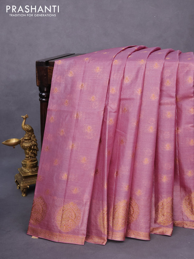 Banarasi tussar silk saree pastel pink with thread & zari woven buttas and woven border