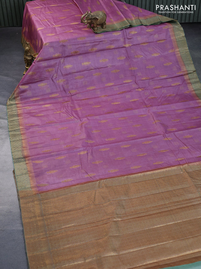 Banarasi tussar silk saree mauve pink and pastel green with thread & zari woven buttas and woven border