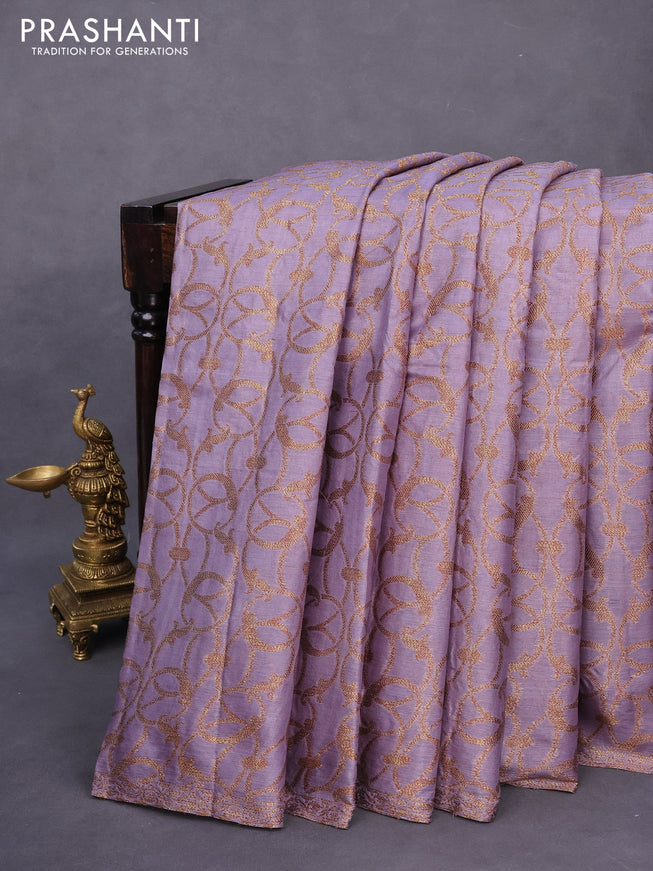 Banarasi tussar silk saree pastel lavender with allover thread & zari weaves and woven border