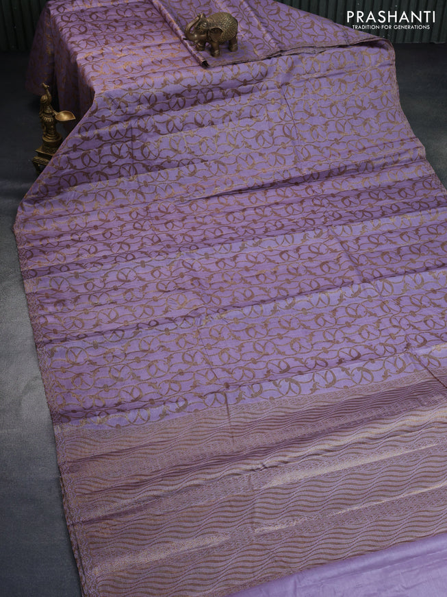 Banarasi tussar silk saree pastel lavender with allover thread & zari weaves and woven border