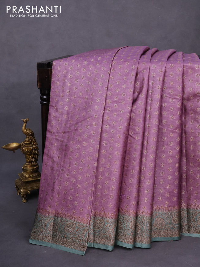 Banarasi tussar silk saree mild purple and pastel green with thread & zari woven buttas and woven border