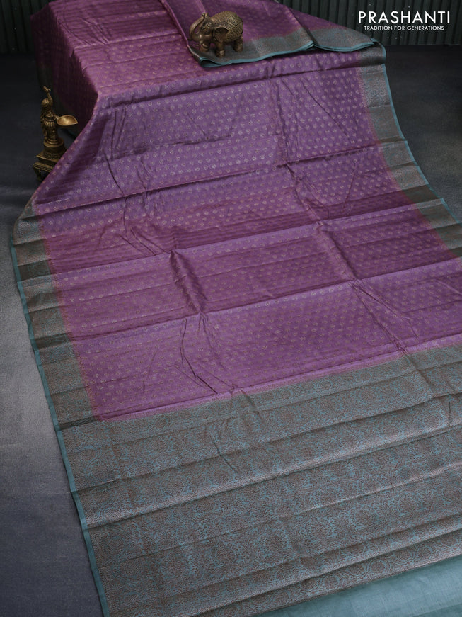 Banarasi tussar silk saree mild purple and pastel green with thread & zari woven buttas and woven border