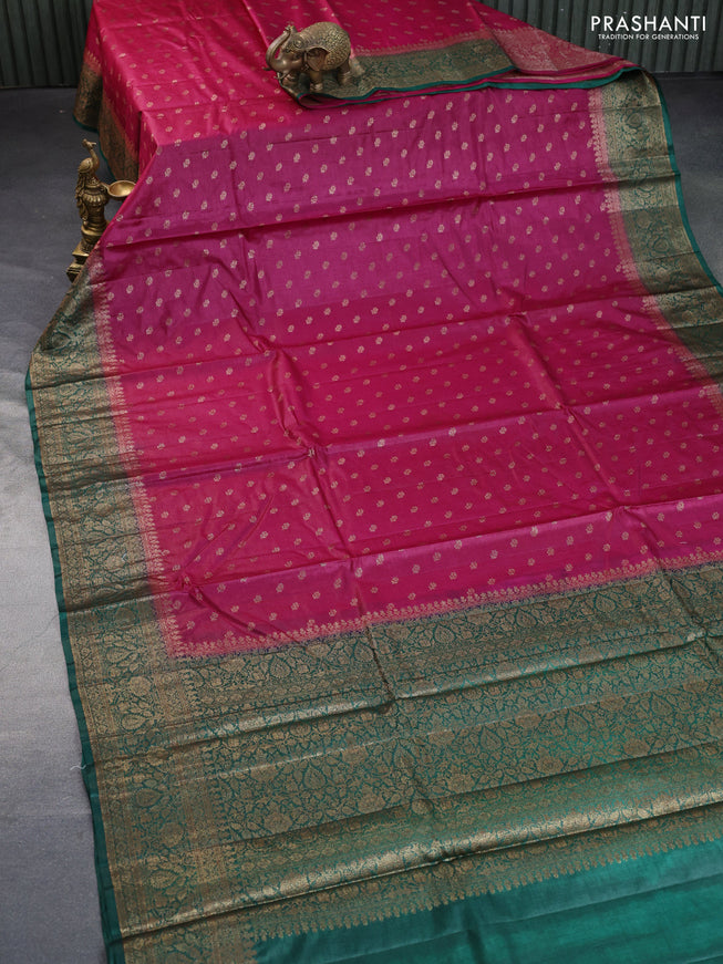 Banarasi tussar silk saree magenta pink and green with thread & zari woven buttas and woven border