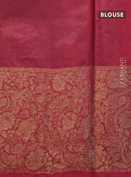 Banarasi tussar silk saree green and maroon with thread & zari woven buttas and woven border