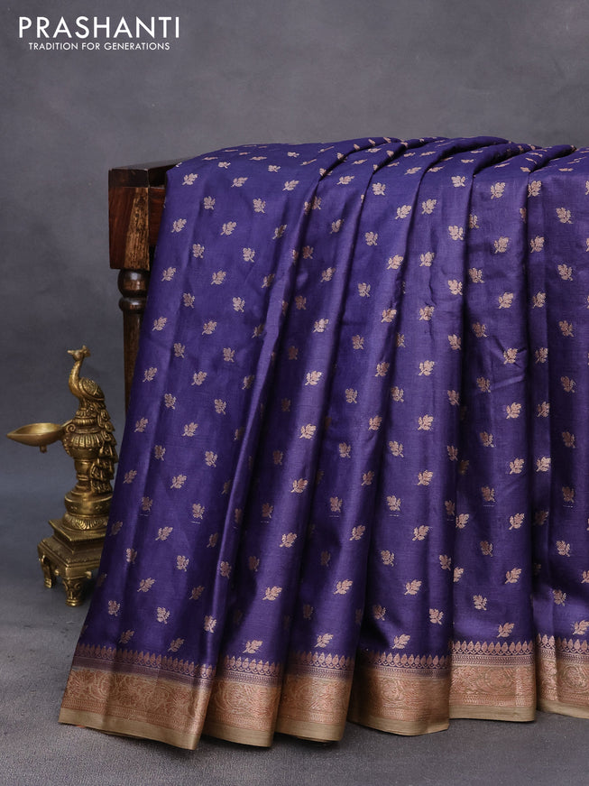 Banarasi tussar silk saree blue and beige with thread & zari woven buttas and woven border