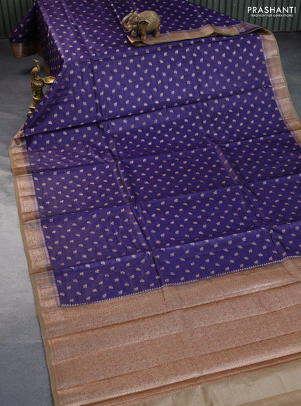 Banarasi tussar silk saree blue and beige with thread & zari woven buttas and woven border