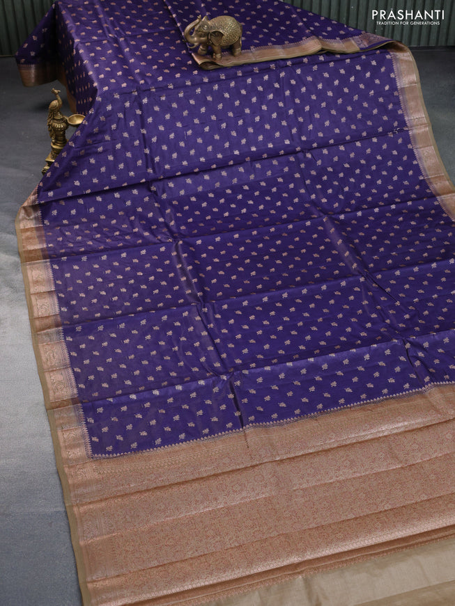 Banarasi tussar silk saree blue and beige with thread & zari woven buttas and woven border