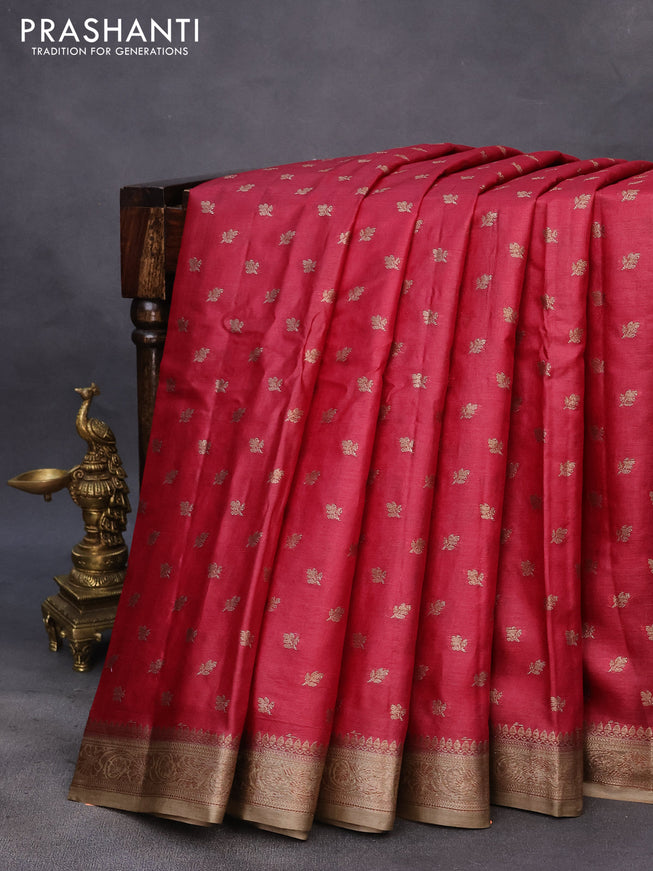 Banarasi tussar silk saree maroon and beige with thread & zari woven buttas and woven border