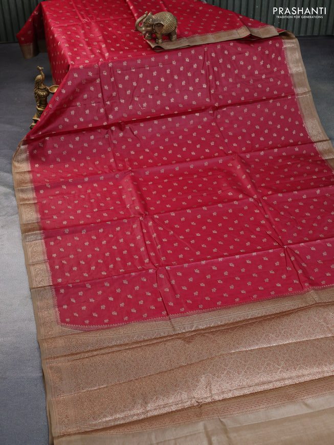 Banarasi tussar silk saree maroon and beige with thread & zari woven buttas and woven border