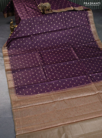 Banarasi tussar silk saree wine shade and beige with thread & zari woven buttas and woven border