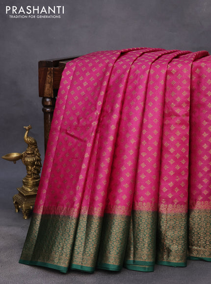 Banarasi tussar silk saree magenta pink and green with thread & zari woven buttas and woven border