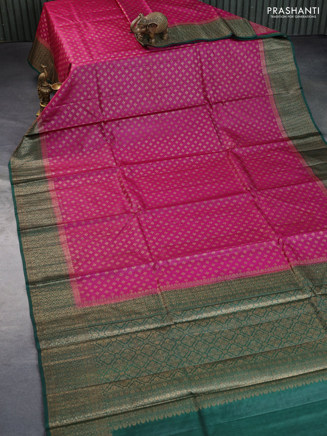 Banarasi tussar silk saree magenta pink and green with thread & zari woven buttas and woven border