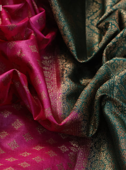 Banarasi tussar silk saree magenta pink and green with thread & zari woven buttas and woven border