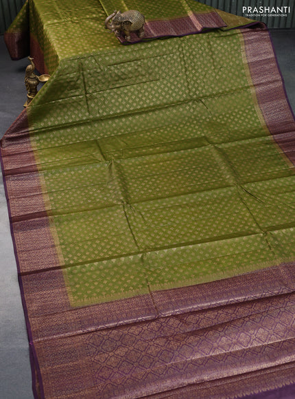 Banarasi tussar silk saree mehendi green and wine shade with thread & zari woven buttas and woven border