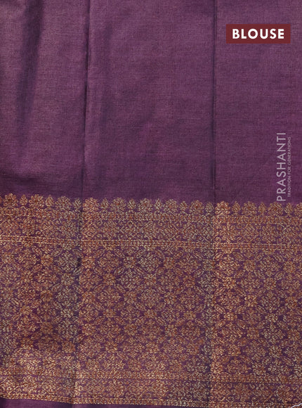 Banarasi tussar silk saree mehendi green and wine shade with thread & zari woven buttas and woven border