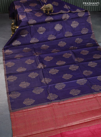 Banarasi tussar silk saree blue and maroon with thread & zari woven buttas and woven border