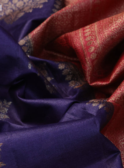 Banarasi tussar silk saree blue and maroon with thread & zari woven buttas and woven border