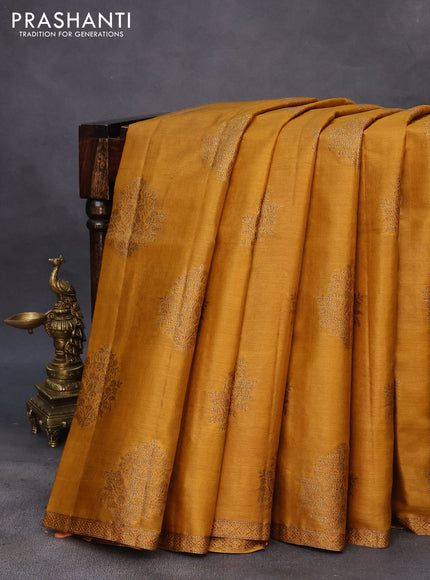 Banarasi tussar silk saree mustard yellow and maroon with thread & zari woven buttas and woven border