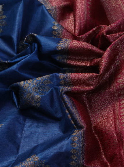 Banarasi tussar silk saree peacock blue and pink with thread & zari woven buttas and woven border