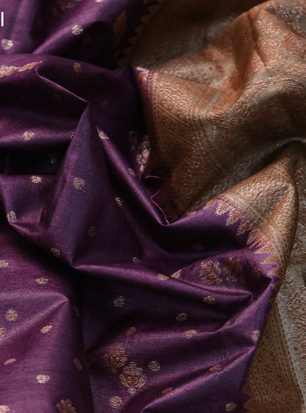 Banarasi tussar silk saree wine shade and beige with thread & zari woven buttas and woven border