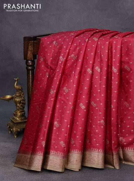 Banarasi tussar silk saree maroon and beige with thread & zari woven buttas and woven border