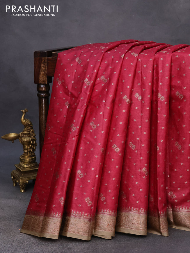 Banarasi tussar silk saree maroon and beige with thread & zari woven buttas and woven border