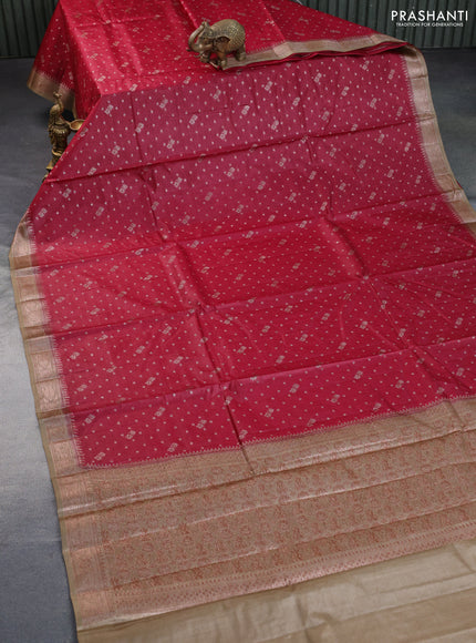 Banarasi tussar silk saree maroon and beige with thread & zari woven buttas and woven border