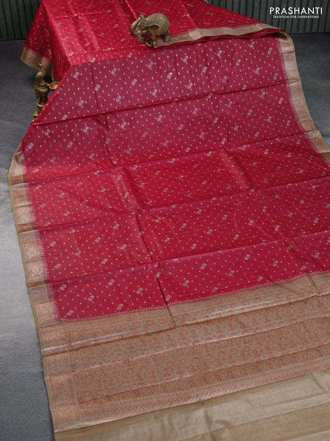 Banarasi tussar silk saree maroon and beige with thread & zari woven buttas and woven border