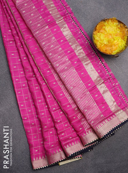 Semi chanderi saree pink and blue with allover zari checks & buttas and zari woven & gotapatti lace work border