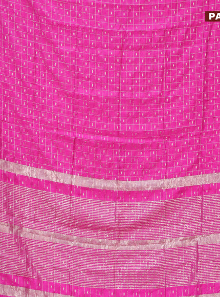 Semi chanderi saree pink and blue with allover zari checks & buttas and zari woven & gotapatti lace work border