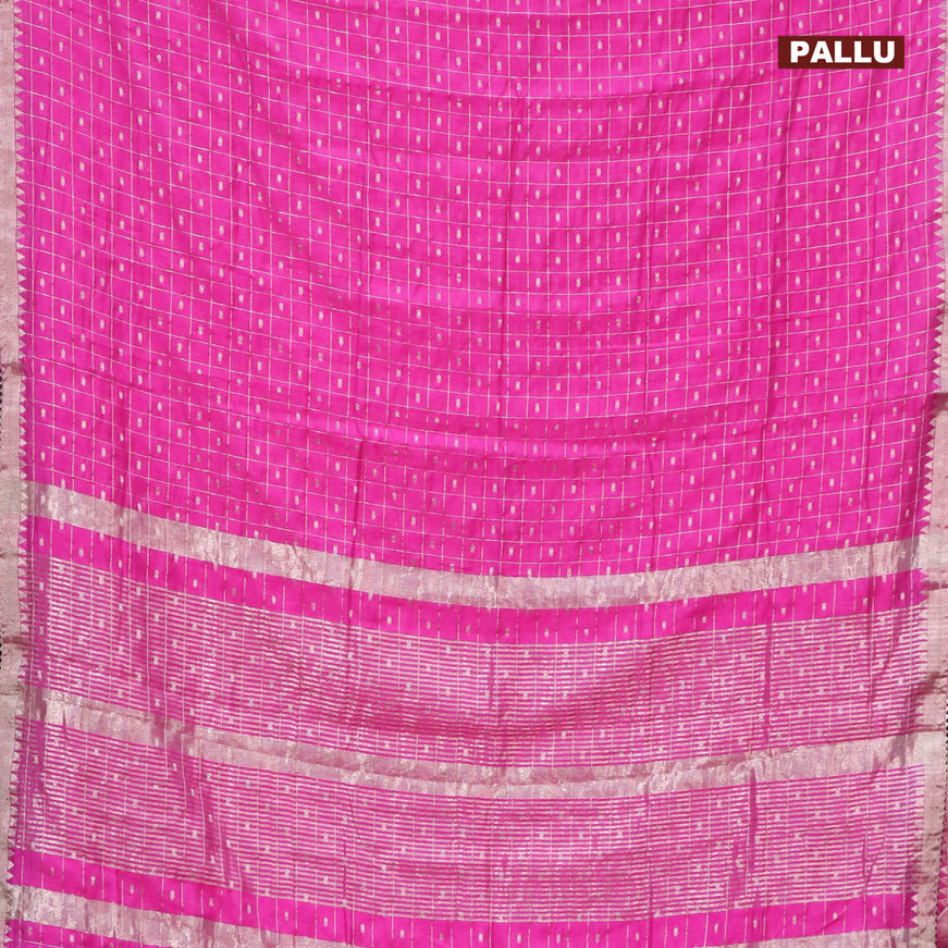 Semi chanderi saree pink and blue with allover zari checks & buttas and zari woven & gotapatti lace work border