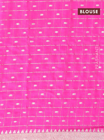 Semi chanderi saree pink and blue with allover zari checks & buttas and zari woven & gotapatti lace work border