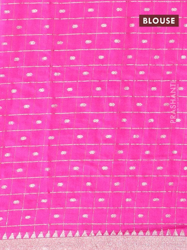 Semi chanderi saree pink and blue with allover zari checks & buttas and zari woven & gotapatti lace work border