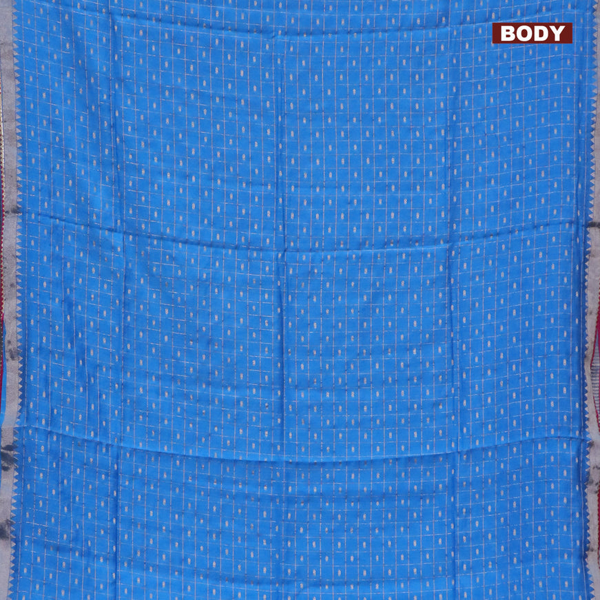 Semi chanderi saree cs blue and pink with allover zari checks & buttas and zari woven & gotapatti lace work border