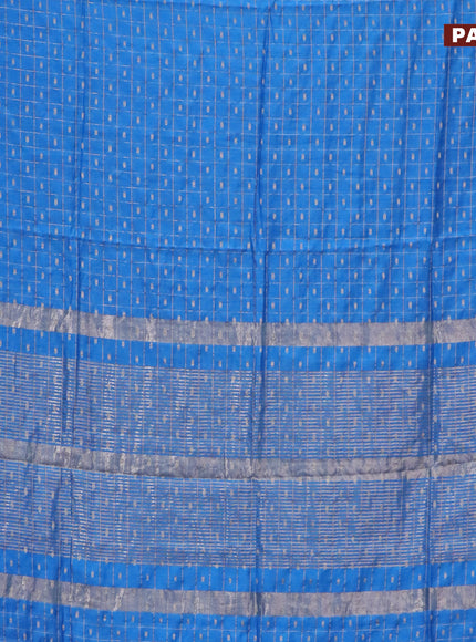 Semi chanderi saree cs blue and pink with allover zari checks & buttas and zari woven & gotapatti lace work border