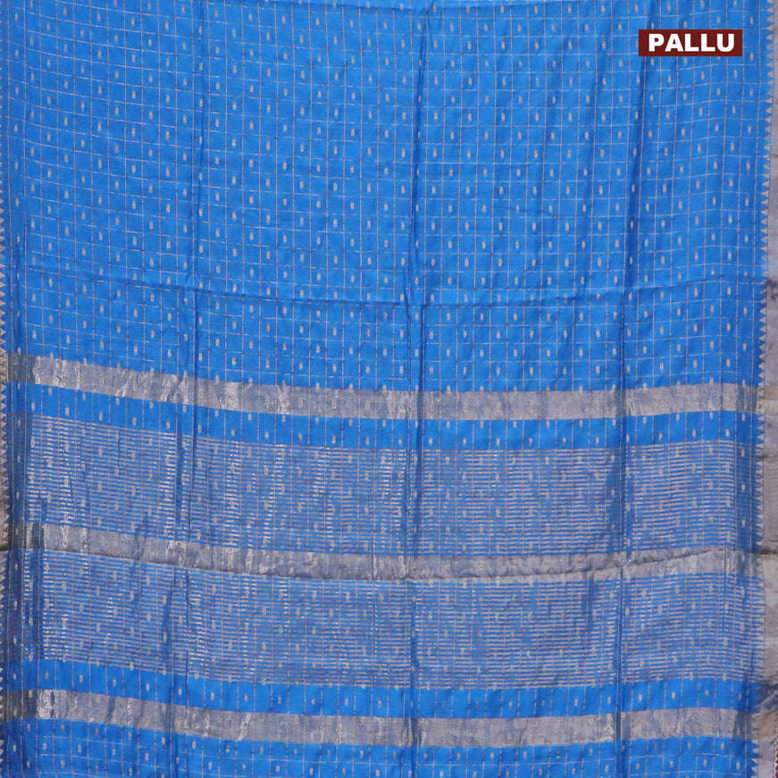 Semi chanderi saree cs blue and pink with allover zari checks & buttas and zari woven & gotapatti lace work border