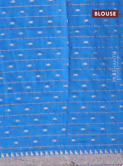 Semi chanderi saree cs blue and pink with allover zari checks & buttas and zari woven & gotapatti lace work border