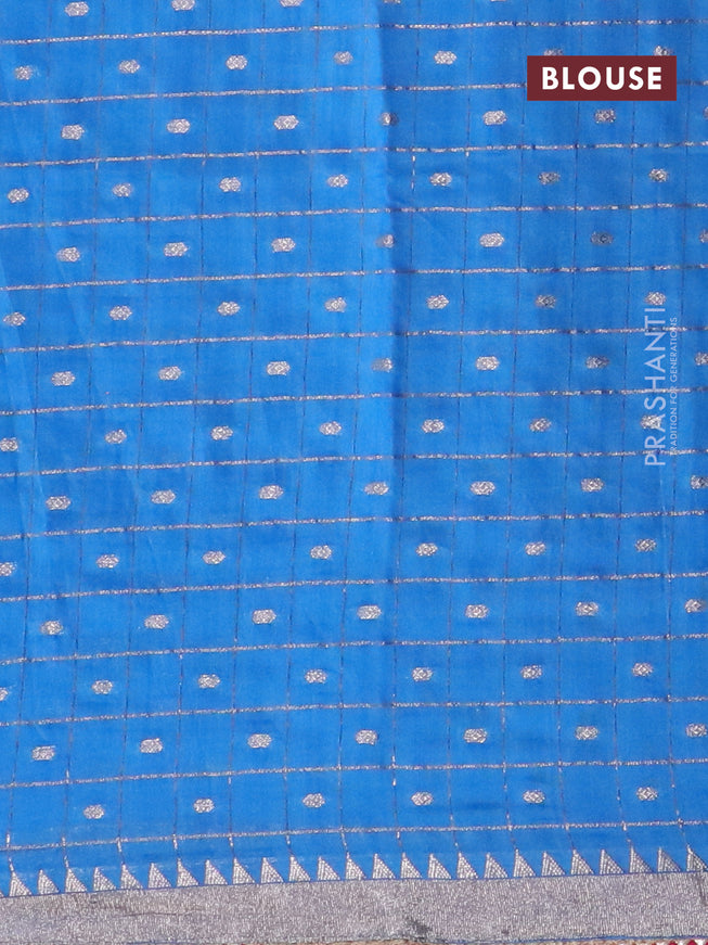 Semi chanderi saree cs blue and pink with allover zari checks & buttas and zari woven & gotapatti lace work border