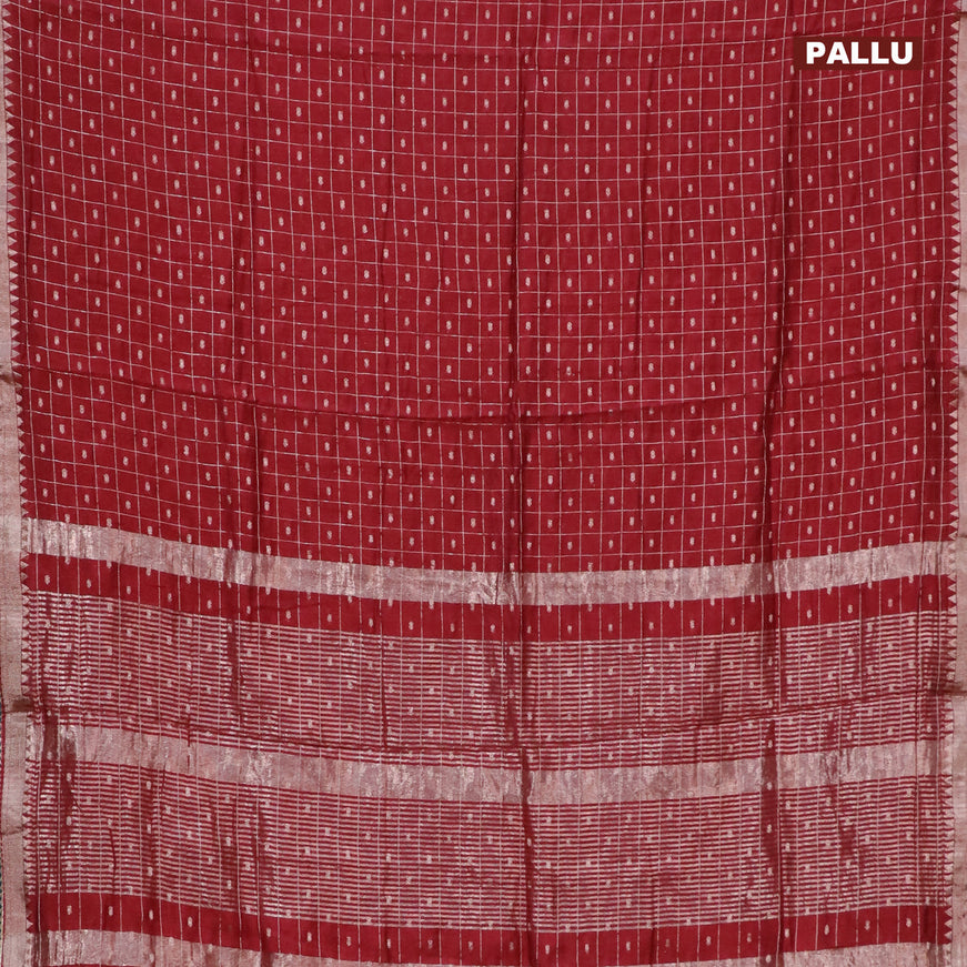 Semi chanderi saree maroon and green with allover zari checks & buttas and zari woven & gotapatti lace work border