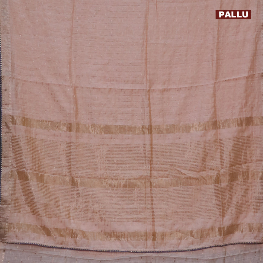 Semi chanderi saree peach shade and lavender shade with allover zari checks & buttas and zari woven & gotapatti lace work border