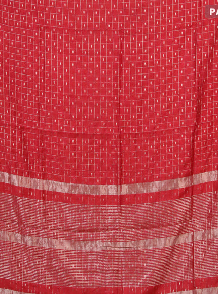 Semi chanderi saree red and black with allover zari checks & buttas and zari woven & gotapatti lace work border