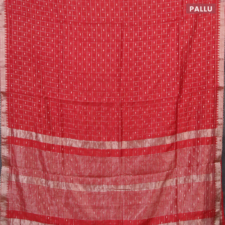 Semi chanderi saree red and black with allover zari checks & buttas and zari woven & gotapatti lace work border