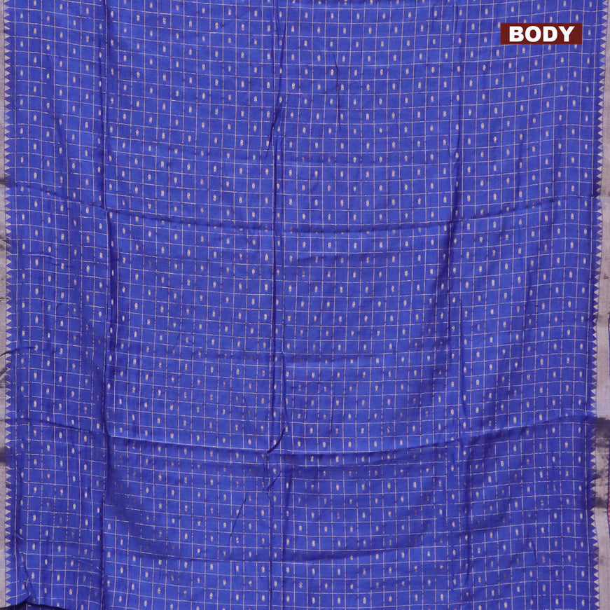 Semi chanderi saree blue and red with allover zari checks & buttas and zari woven & gotapatti lace work border