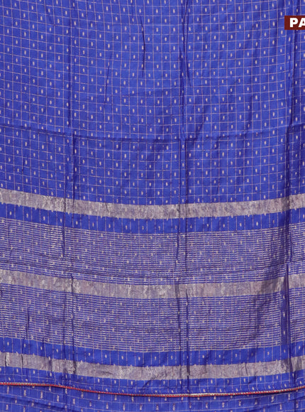 Semi chanderi saree blue and red with allover zari checks & buttas and zari woven & gotapatti lace work border