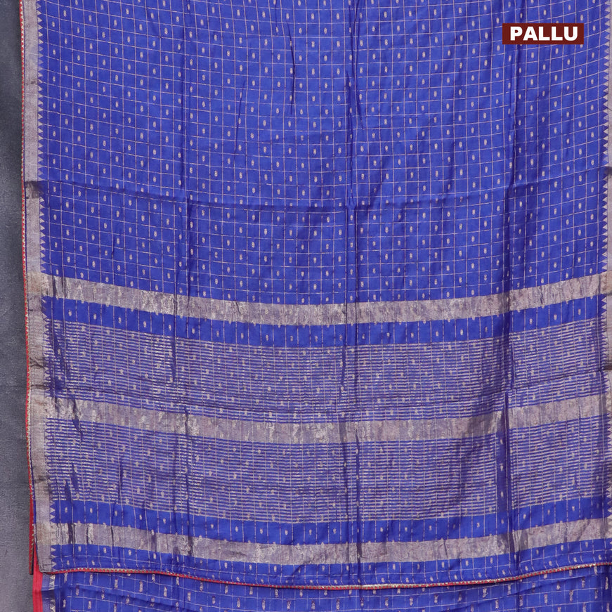 Semi chanderi saree blue and red with allover zari checks & buttas and zari woven & gotapatti lace work border