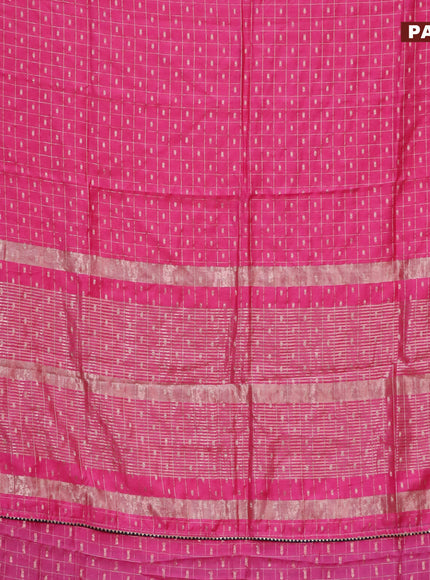 Semi chanderi saree pink and peacock blue with allover zari checks & buttas and zari woven & gotapatti lace work border