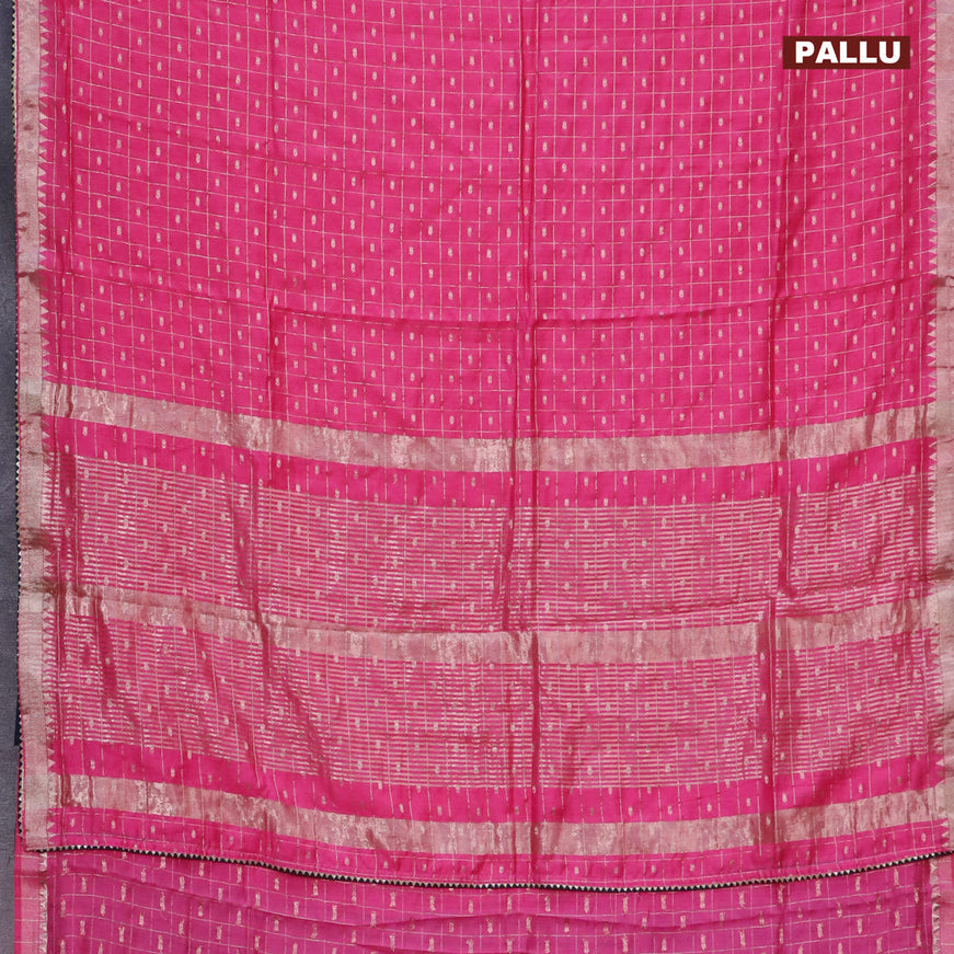 Semi chanderi saree pink and peacock blue with allover zari checks & buttas and zari woven & gotapatti lace work border