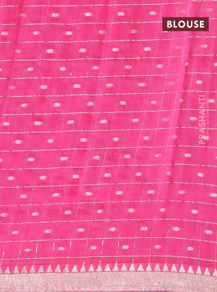 Semi chanderi saree pink and peacock blue with allover zari checks & buttas and zari woven & gotapatti lace work border